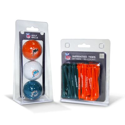 Team Golf NFL Miami Dolphins 3 Golf Balls And 50 Golf Tees Logo Imprinted Golf Balls (3 Count) & 2-3/4" Regulation Golf Tees (50 Count), Multi Colored