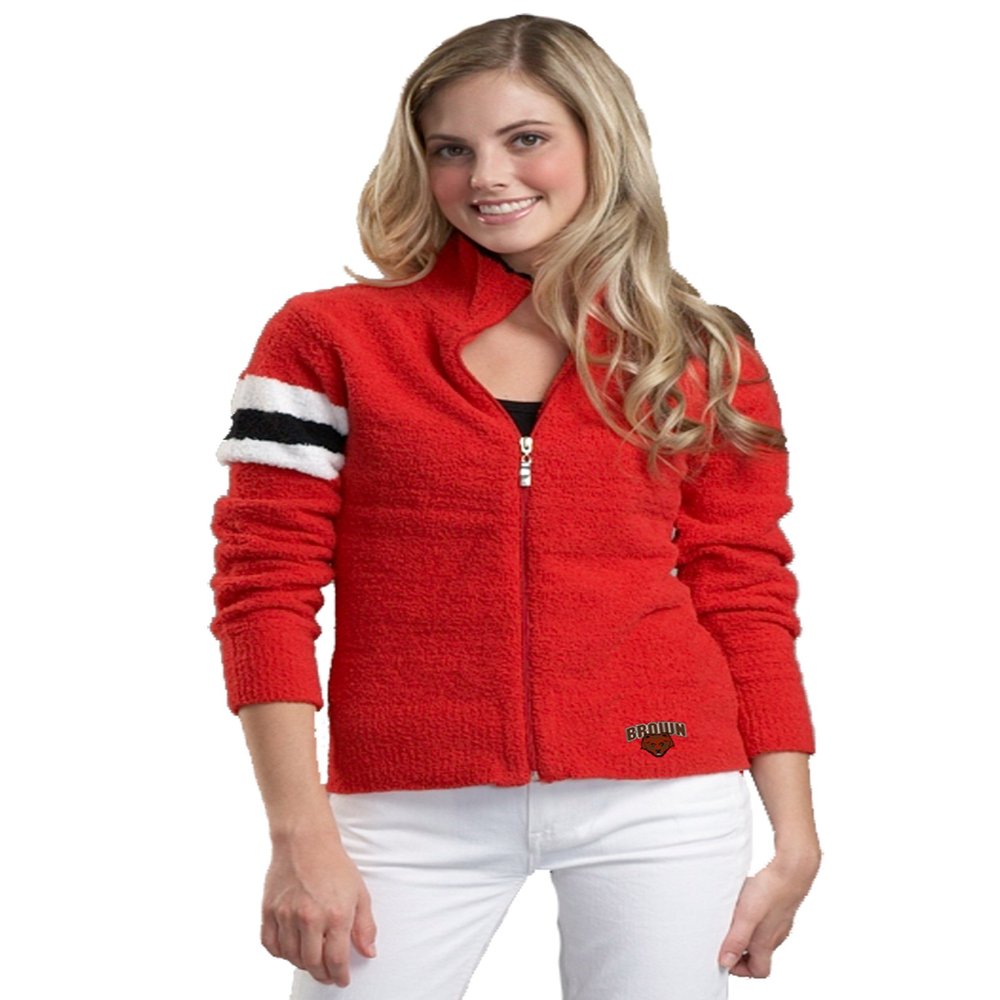 NCAA Brown University Kashwere U 3-Tone Motorcycle Jacket (Red/White, Large/8-10)