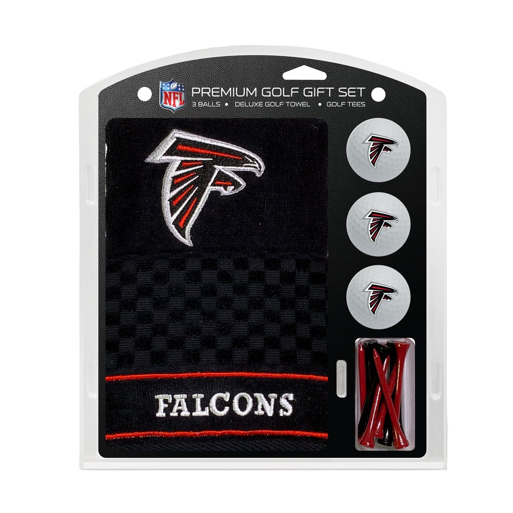 Team Golf NFL Atlanta Falcons Gift Set: Embroidered Golf Towel, 3 Golf Balls, and 14 Golf Tees 2-3/4" Regulation, Tri-Fold Towel 16" x 22" & 100% Cotton