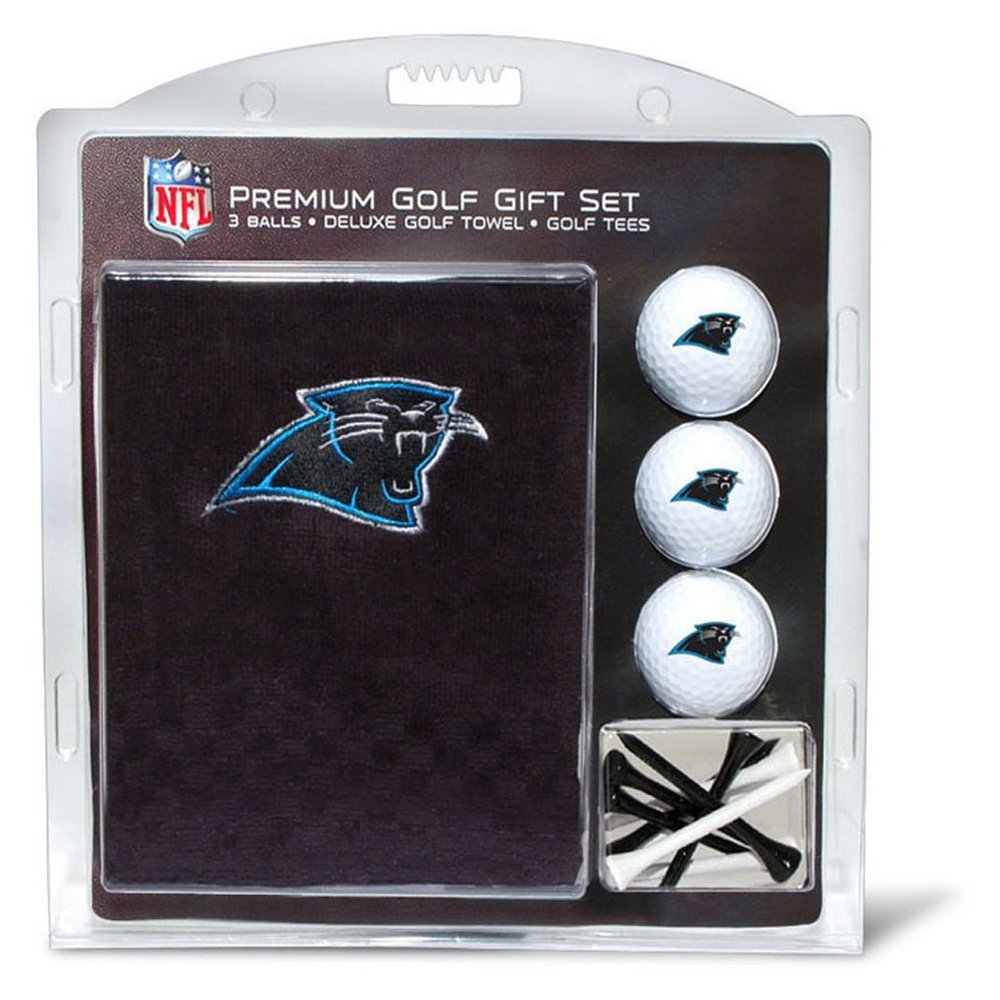 Team Golf NFL Carolina Panthers Gift Set: Embroidered Golf Towel, 3 Golf Balls, and 14 Golf Tees 2-3/4" Regulation, Tri-Fold Towel 16" x 22" & 100% Cotton