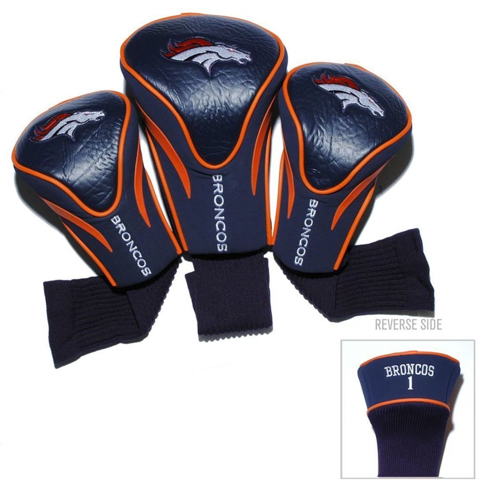 Team Golf NFL Denver Broncos Contour Golf Club Headcovers (3 Count) Numbered 1, 3, & X, Fits Oversized Drivers, Utility, Rescue & Fairway Clubs, Velour lined for Extra Club Protection