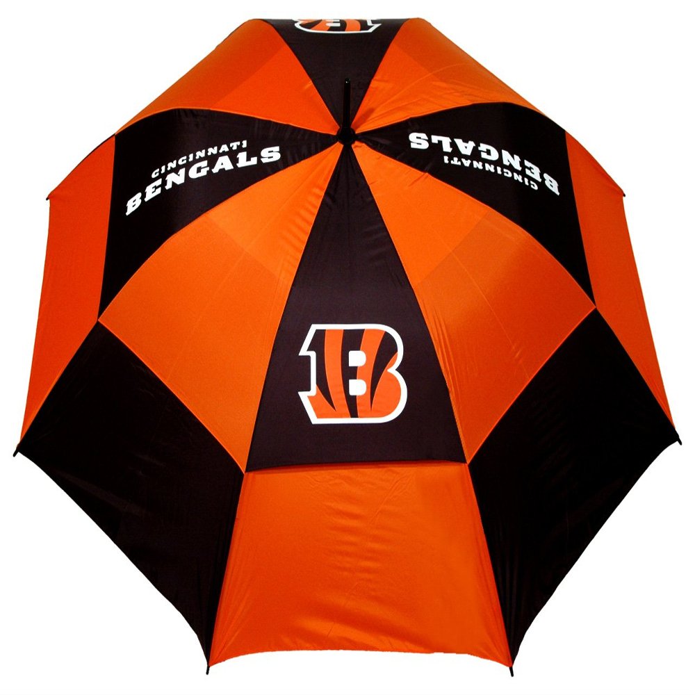 Team Golf NFL Cincinnati Bengals Golf Umbrella 62" Golf Umbrella with Protective Sheath, Double Canopy Wind Protection Design, Auto Open Button