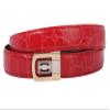 1 1/8 Inch Clamp On One Size Fits All Feather Edged Croco Print Patent Faux Leather Dress Belt, Red view 2