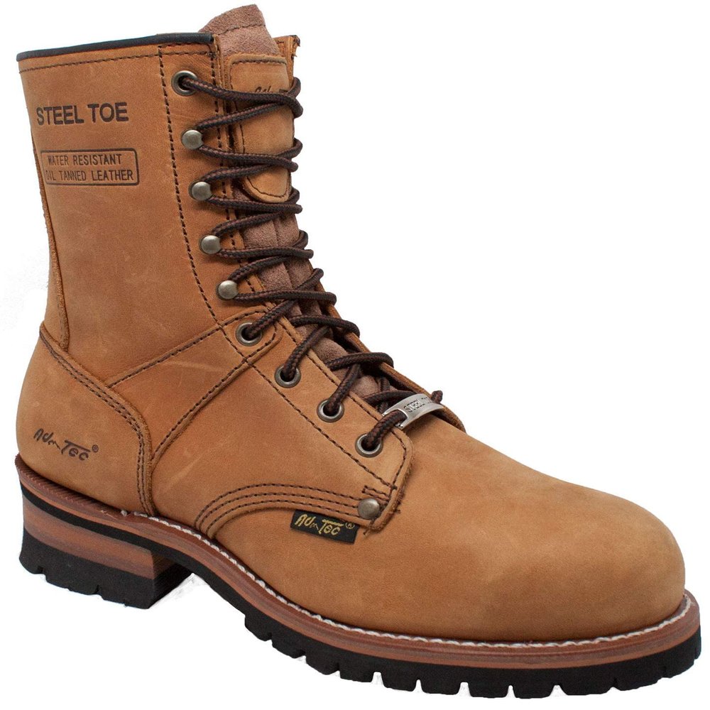 Ad Tec 9 Inch Super Logger Steel Toe Boots for Men, Durable and Long Lasting Work Shoes, Lug Sole, Brown