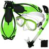 Promate Snorkeling Scuba Dive Mask Fins Dry Snorkel Gear Set, Green, S/M view 1