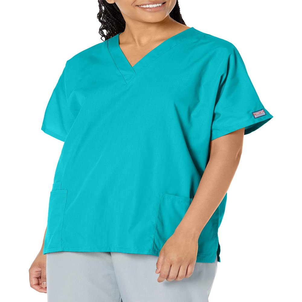 Cherokee Women's V Neck Scrubs Shirt, Teal Blue, Medium