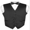 Vesuvio Napoli Men's Dress Vest & BowTie Solid BLACK Color Bow Tie Set for Suit or Tuxedo Small view 1
