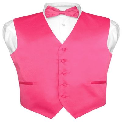 Vesuvio Napoli Men's Dress Vest & BowTie Solid HOT PINK FUCHSIA Color Bow Tie Set size 4XL