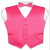 Vesuvio Napoli Men's Dress Vest & BowTie Solid HOT PINK FUCHSIA Color Bow Tie Set size 4XL view 1