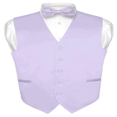 Vesuvio Napoli Men's Dress Vest & BowTie Solid Lavender Purple Color Bow Tie Set size 3XL