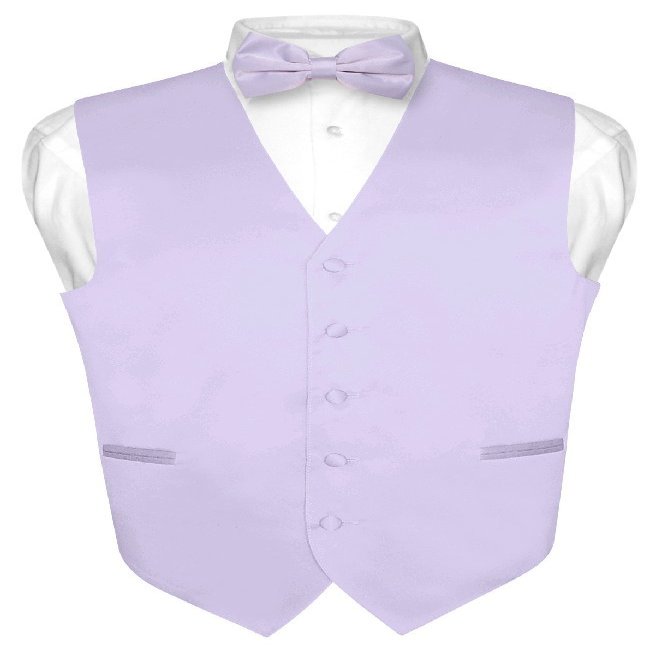 Vesuvio Napoli Men's Dress Vest & BowTie Solid Lavender Purple Color Bow Tie Set size 3XL