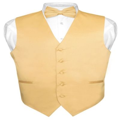 Vesuvio Napoli Men's Dress Vest & BowTie Solid GOLD Color Bow Tie Set for Suit or Tuxedo 4XL