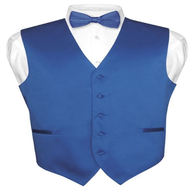 Vesuvio Napoli Men's Dress Vest & BowTie Solid ROYAL BLUE Color Bow Tie Set size 3XL