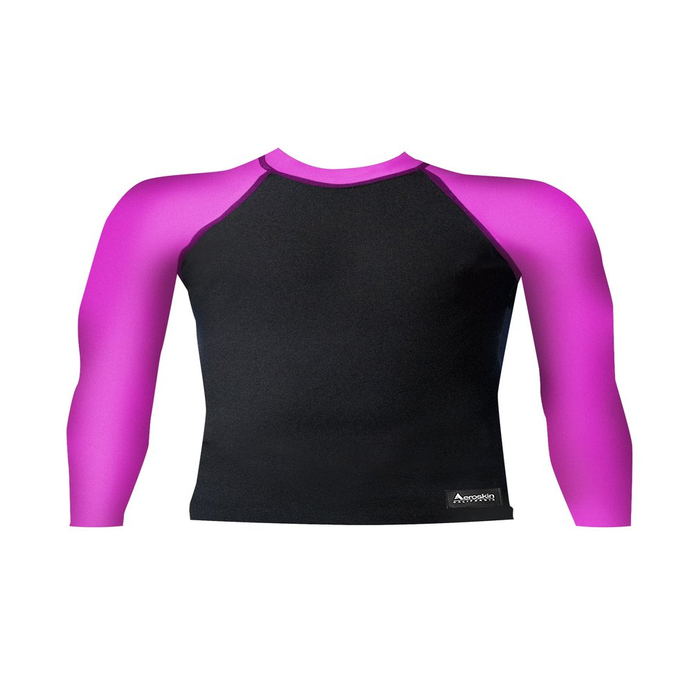 Aeroskin Raglan Long Sleeve Shirt with Color Accent and Fuzzy Collar (Black/Fuchsia, XX-Large)