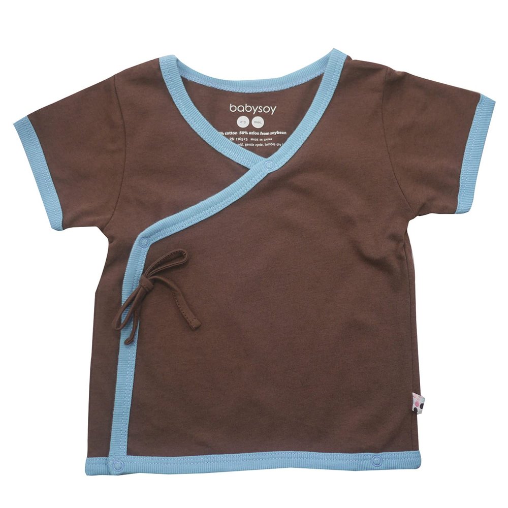 Babysoy Baby Boy Newborn Kimono Tee, Chocolate/Ocean, 6-12 Months