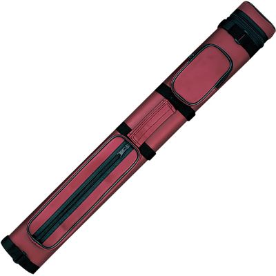 Action 34" Long Pool Cue Hard Carrying Case - Holds 2 Butts & 2 Shafts Separate Molded Tubes Large Zippered Accessory Pockets Adjustable 1" Vinyl Carrying Strap Fits up to 32" Shaft/Butt Burgandy