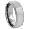 Sabrina Silver Tungsten Carbide 8 mm Faceted Flat Wedding Band Ring Large Square Patterns Beveled Edges size 7 view 3