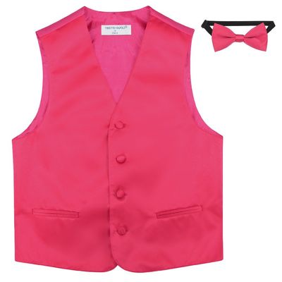 Vesuvio Napoli BOY'S Dress Vest & BOW TIE Solid HOT PINK FUCHSIA Color Bow Tie Set size 10