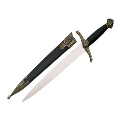 SZCO Supplies 15.5" Medieval Dagger Replica - Lancelot Style Dagger with Scabbard, Stainless Steel Spear-Point Blade, Perfect for Collectors, Cosplay, and Renaissance Events