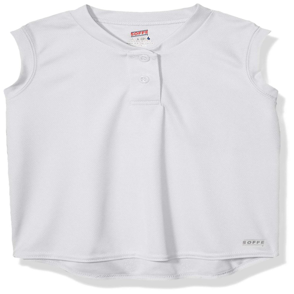 Soffe Big Girl's Dri 2-Button Henley Shirt, White, Small