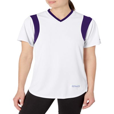 Intensity Womens Mock Mesh Short Sleeve Softball Jersey, White/Purple, X-Small