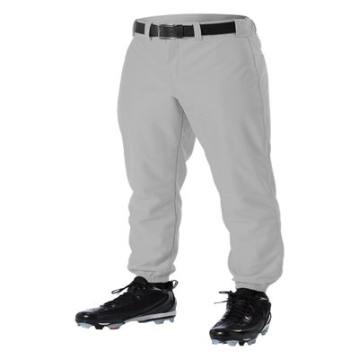 Alleson Athletic Boys Youth Elastic Bottom Baseball Pants, Grey, X-Large