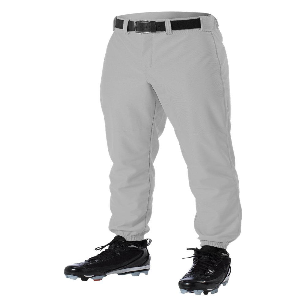 Alleson Athletic Boys Youth Elastic Bottom Baseball Pants, Grey, X-Large