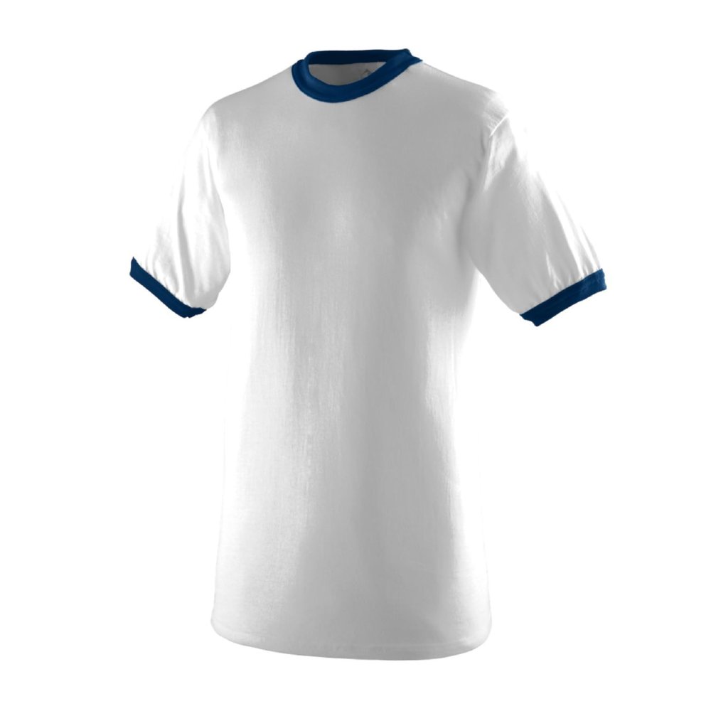 Augusta Sportswear Mens Ringer T-Shirt Soft Jersey Knit Tee with Contrast Collar, Cuffs, and Classic Set-in Sleeves SY White/Navy