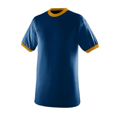 Augusta Sportswear Mens Ringer T-Shirt Soft Jersey Knit Tee with Contrast Collar, Cuffs, and Classic Set-in Sleeves L6 Navy/Gold