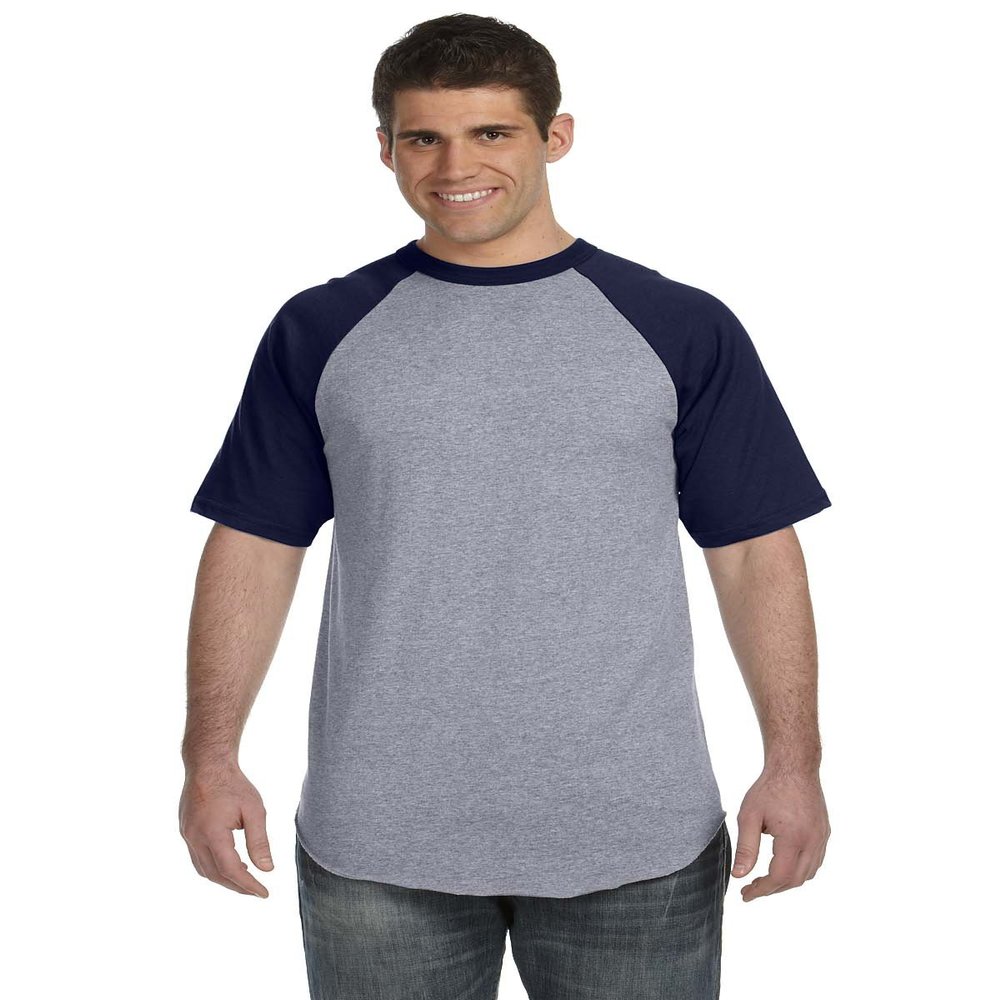 Augusta Sportswear Short Sleeve Baseball Jersey, X-Large, Athletic Heather/Navy