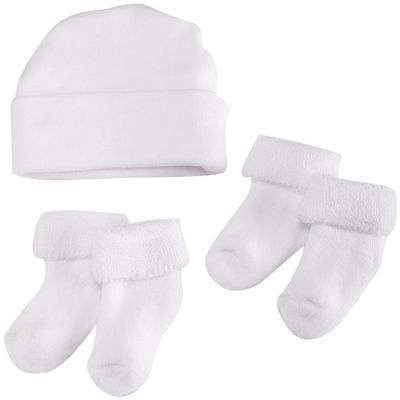 Jefferies Socks Infant Turncuff Terry Booties and Hat Sock, White/White, Newborn