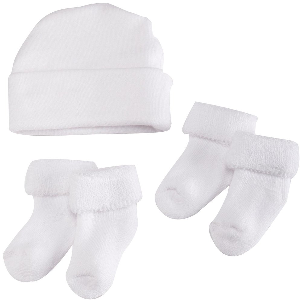 Jefferies Socks Infant Turncuff Terry Booties and Hat Sock, White/White, Newborn