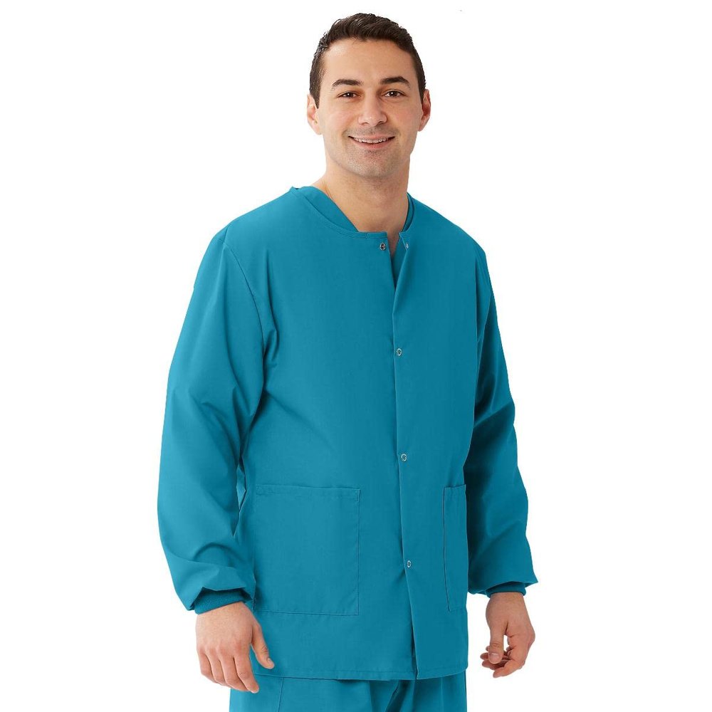 Medline AngelStat Unisex Snap-Front Warm-Up Scrub Jacket, Peacock, Size X-Small