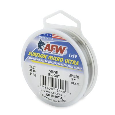 American Fishing Wire Surflon Micro Ultra, Nylon Coated 1x19 Stainless Steel Leader Wire, 46 lb Test, .024" Diameter, Bright, 5 m