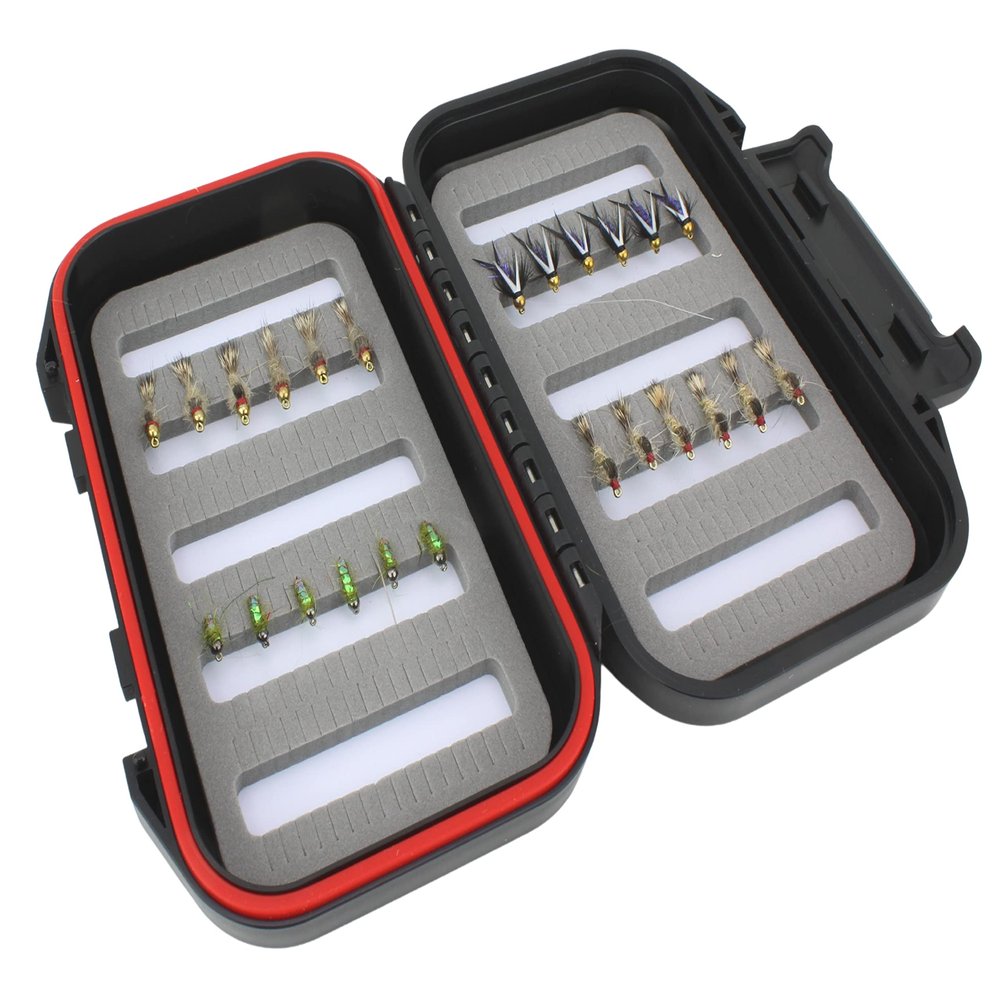 Wild Water Fly Fishing Nymph Assortment, 24 Flies with Small Thin Fly Box for Trout, Panfish, Crappie, Sunfish