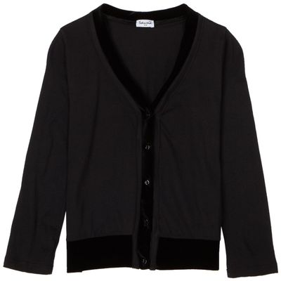 Splendid Little Girls' Velvet Mixed Jersey Cardigan,Black,3T