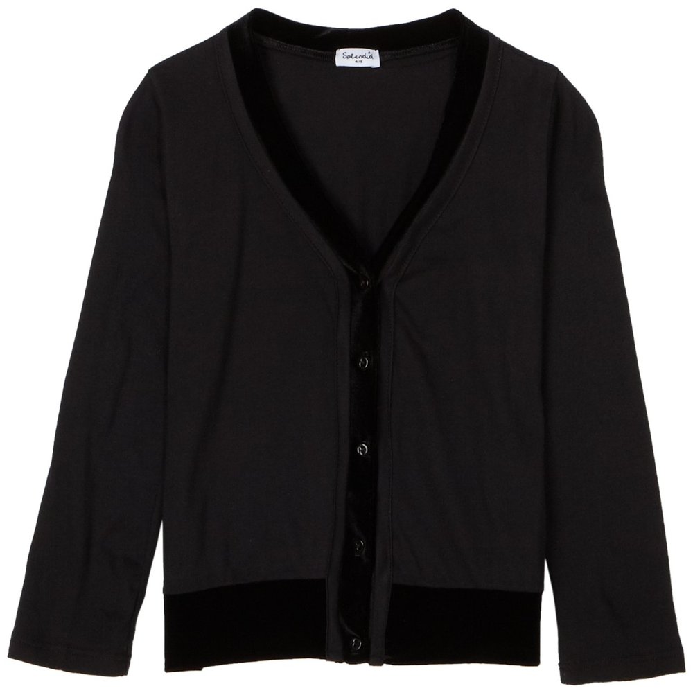 Splendid Little Girls' Velvet Mixed Jersey Cardigan,Black,3T