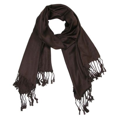 CTM Women's Classic Pashmina Style Shawl Wraps, Brown