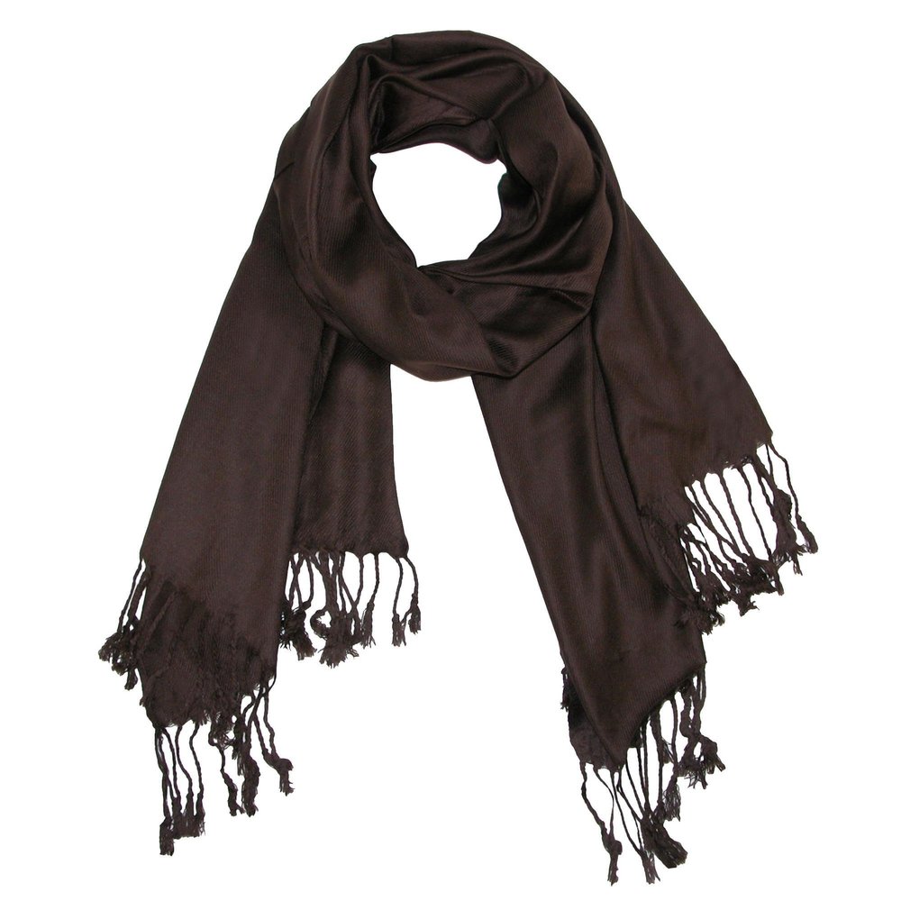 CTM Women's Classic Pashmina Style Shawl Wraps, Brown