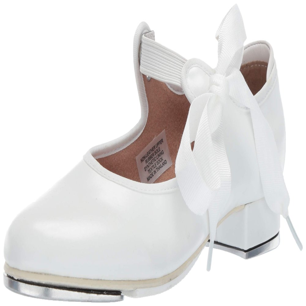 Bloch Girl's Annie Tyette Dance Shoe, Tap Shoe, Elastic Strap with Grosgrain Ribbon, Cushioned Insole, Non-Slip Sole, Techno Tap Plates Attached, Comfortable, High Durability, Superior Fit White