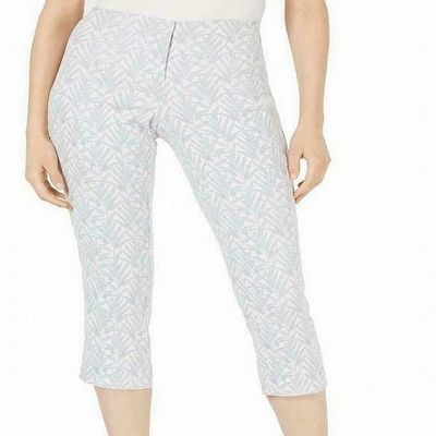 Alfani Womens Printed Metallic Cropped Pants Silver Layer Leaf Shine 16