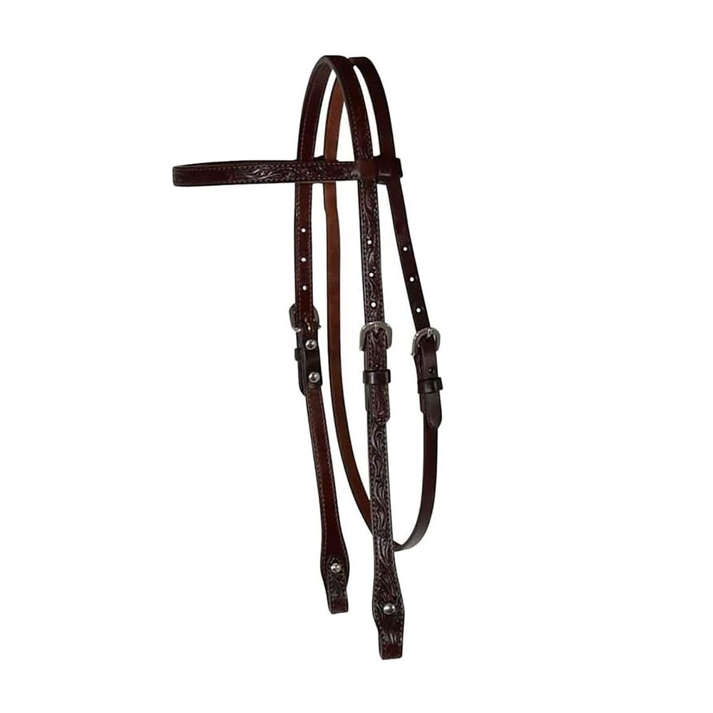 Circle Y Classic Floral Tooled Browband Headstall, Durable Double-Ply Leather Western Horseback Riding Headstall w/Stainless Steel Hardware, Adjustable Buckles, Chicago Screw Bit Ends, Walnut