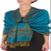 Sakkas Border Pattern Layered Reversible Woven Pashmina Shawl Scarf Wrap Stole - Turquoise view 1