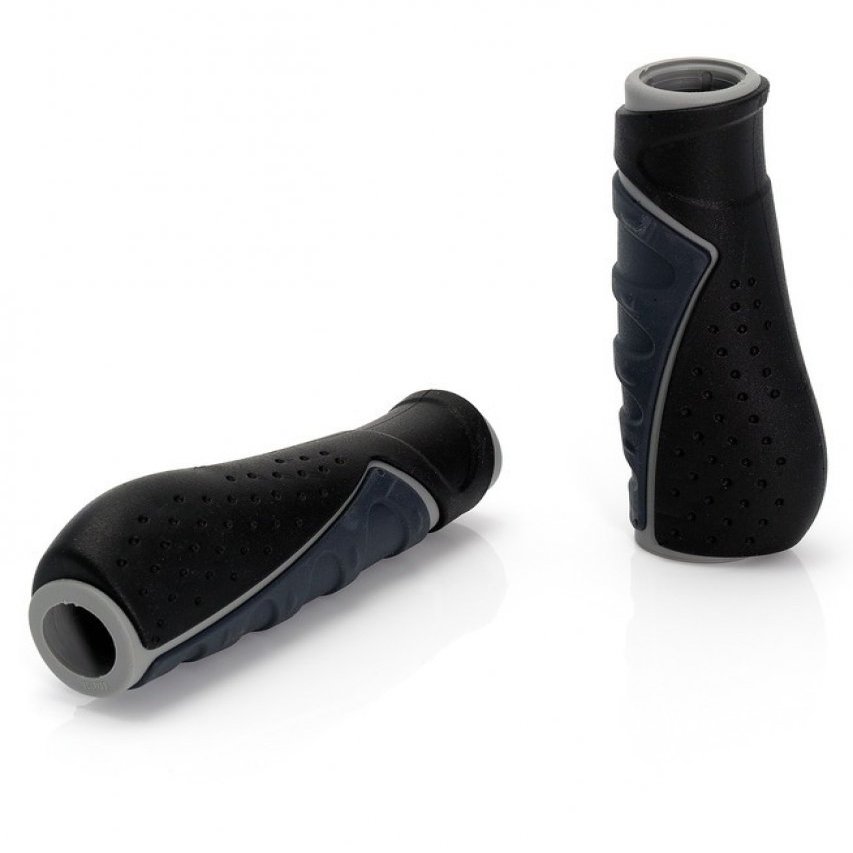 XLC GR-G06 Ergo Grip Bk Slip On 3-D Ergo Grip w/Plug 130mm Blk/Gry