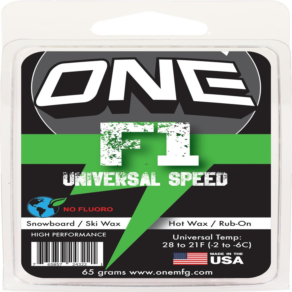One Mfg F1 65g Universal Conditions Speed Wax-Snowboard/Ski/Nordic-Universal High-Performance, FAST + Durable- Our Factory-USA No Fluoro-Range: 28F to 21F (-2C to -6C)