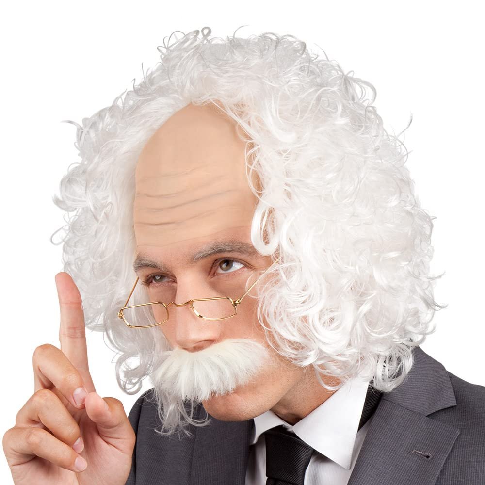 Boland Albert Einstein Wig Set  White Curly Hair Costume Accessory for Adults, Perfect for Scientist and Professor Fancy Dress, Halloween, and Cosplay Events
