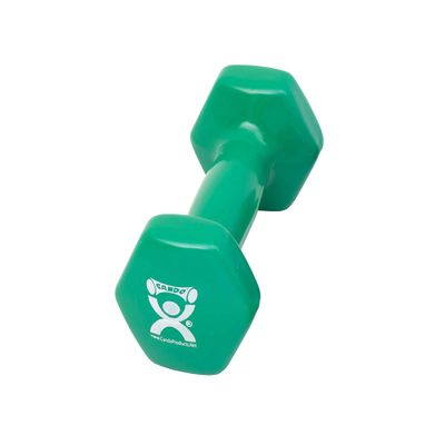 CanDo Vinyl Coated Dumbbell Green 3 lb Single 1pc Handheld Weight for Muscle Training and Workouts, Color Coded Anti-Roll Home Gym Equipment, Beginner and Pro