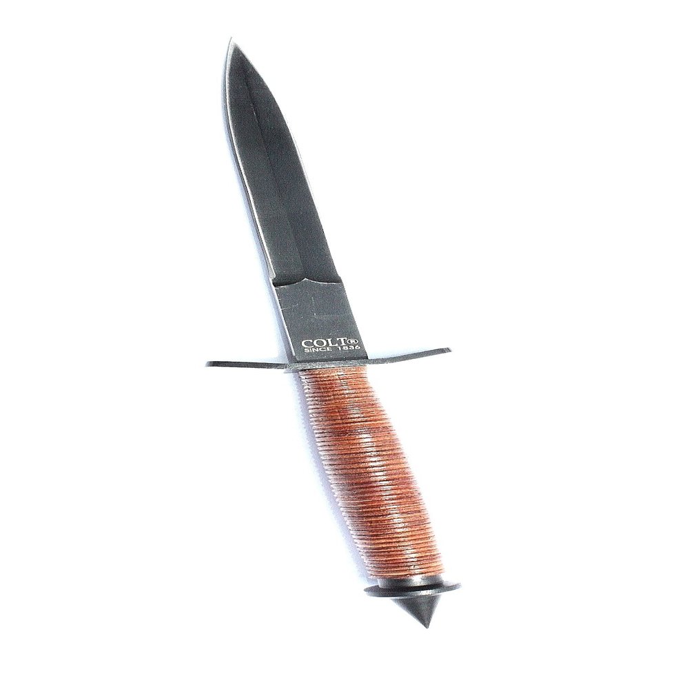 Colt Tactical Trench V-42 Dagger Double Edged Knife w/ Leather Handle & Sheath