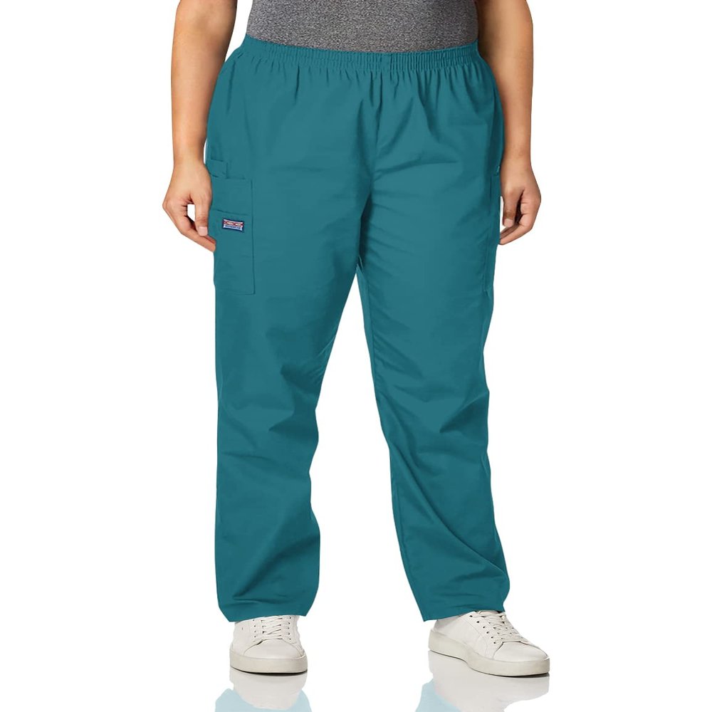 Cherokee Women's Petite Workwear Scrubs Pull-On Cargo Pant, Teal Blue, X-Small-Petite