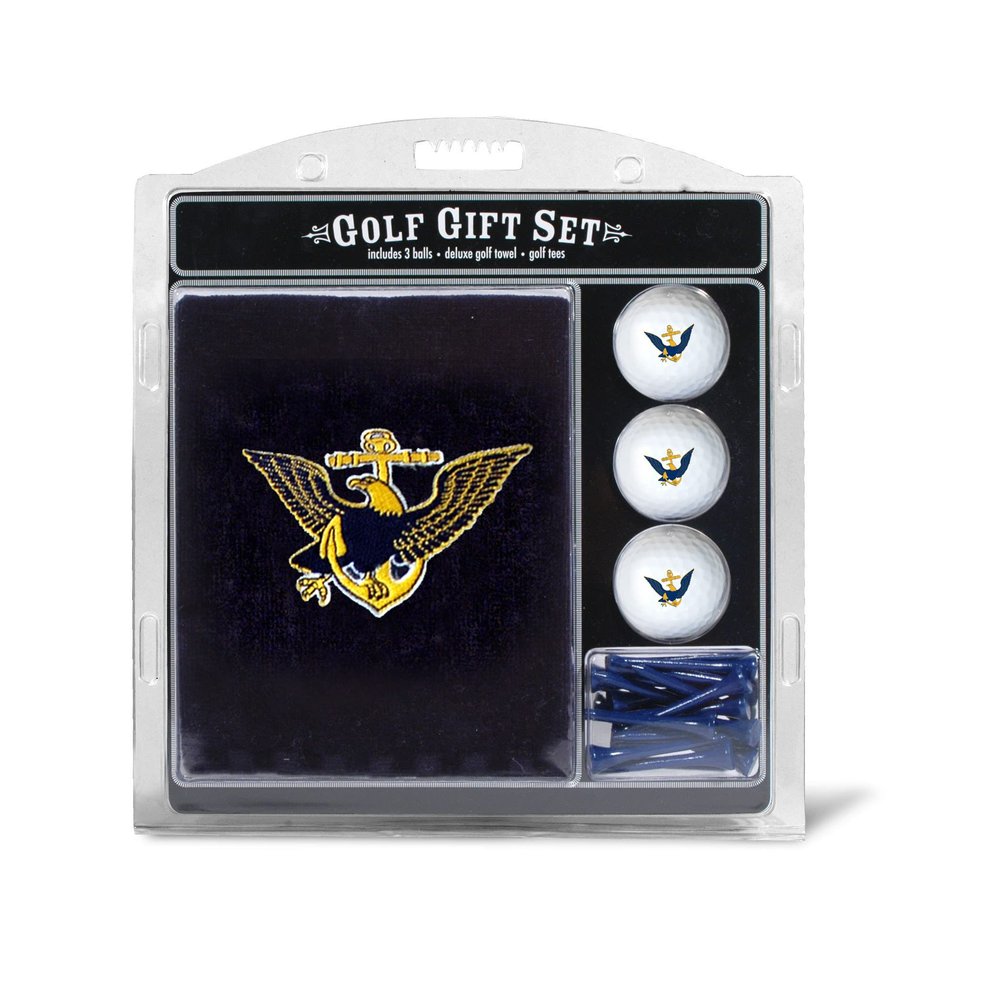 Team Golf Military Navy Embroidered Golf Towel, 3 Golf Ball, and Golf Tee Set Gift Set Embroidered Golf Towel, 3 Golf Balls, and 14 Golf Tees 2-3/4" Regulation, Tri-Fold Towel 16" x 22" & 100% Cotton